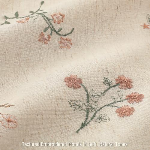Floral Farmhouse Vintage Linen Shower Curtain Embroidered Textured 72Wx72H