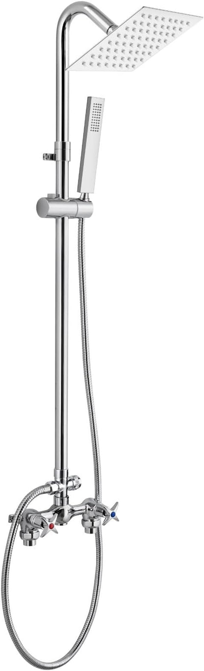 Wall Mounted Outdoor Shower Kit,Outdoor Shower Faucet,Polish Chrome | 6-Inch Square Rainfall Shower Head with Handheld Spray, Adjustable Slide Bar & Dual Function Design for Flexible Outdoor Use