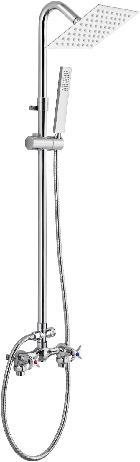 Wall Mounted Outdoor Shower Kit,Outdoor Shower Faucet,Polish Chrome | 6-Inch Square Rainfall Shower Head with Handheld Spray, Adjustable Slide Bar & Dual Function Design for Flexible Outdoor Use