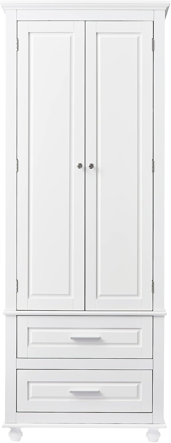 Merax 62.5" Pantry Cabinet with Two Doors & Two Drawers, Adjustable Shelves Storage Cupboard for Kitchen/Dining Room/Bathroom, White