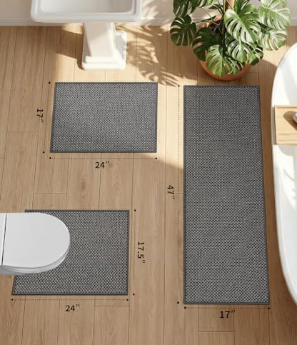 YIHOUSE Dark Grey Bathroom Rugs Sets 3 Pieces,Thin Bath Mat Quick Dry