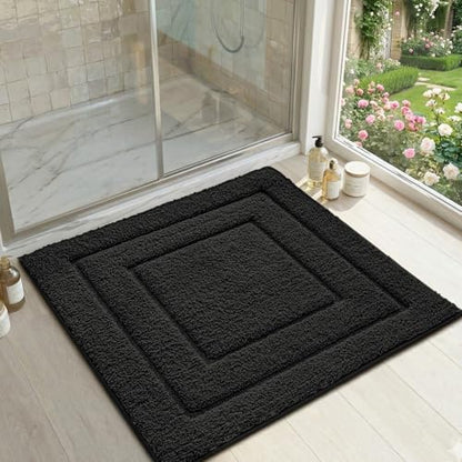 DEXI Square Bathroom Rug 32x32, Non-Slip and Absorbent Bath Mat, Black