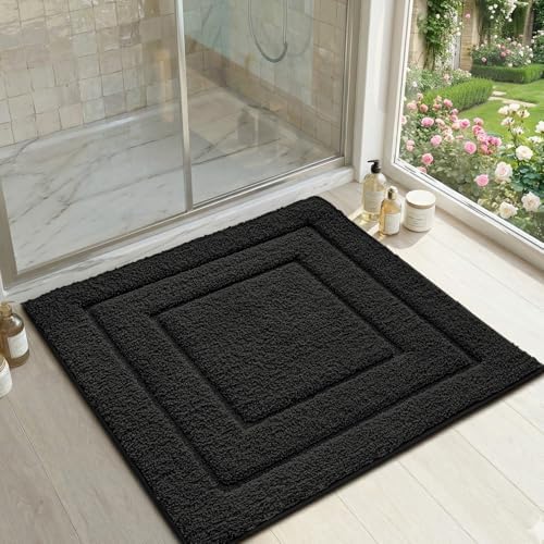 DEXI Square Bathroom Rug 26x26, Non-Slip and Absorbent Bath Mat, Black