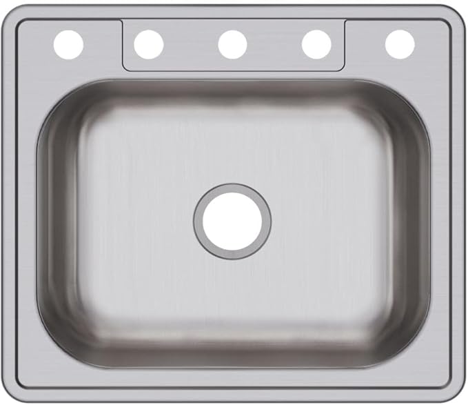 Elkay D125215 22 Gauge Stainless Steel Single Bowl Top Mount Kitchen Sink, 25 x 21.25 x 6.5"