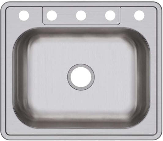 Elkay D125215 22 Gauge Stainless Steel Single Bowl Top Mount Kitchen Sink, 25 x 21.25 x 6.5"