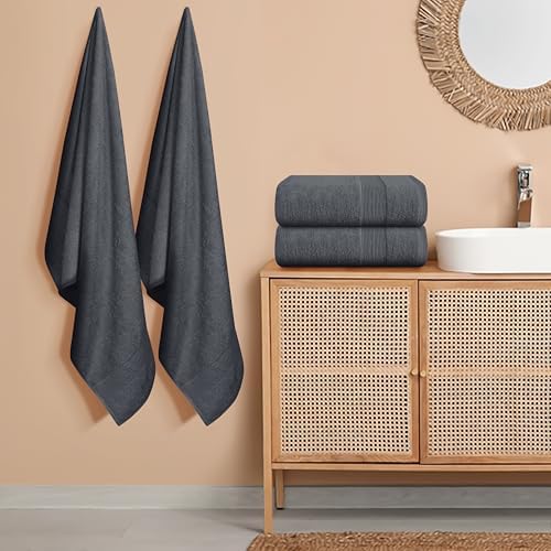 Belizzi Home 4 Pack Bath Towel Set 27x54, 100% Ring Spun Cotton, Ultra Soft Highly Absorbent Machine Washable Hotel Spa Quality Bath Towels for Bathroom, 4 Bath Towels - Grey