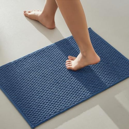 TYUU Bathroom Rugs Non Slip Washable, Super Absorbent Thin Bath Mat Small Quick Dry Low Pile Bathroom Rug, Navy Blue 16"x24"
