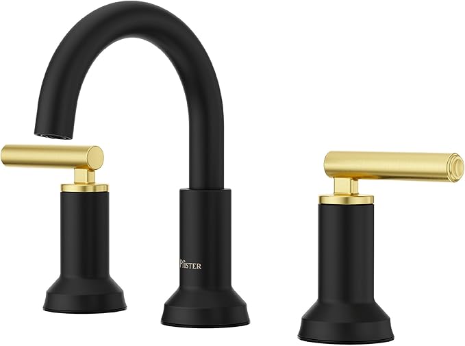 Pfister Capistrano Bathroom Sink Faucet, 8-Inch Widespread, 2-Handle, 3-Hole, NSF Certified, Matte Black and Brushed Gold Finish, LF049CSOBBG