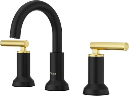 Pfister Capistrano Bathroom Sink Faucet, 8-Inch Widespread, 2-Handle, 3-Hole, NSF Certified, Matte Black and Brushed Gold Finish, LF049CSOBBG