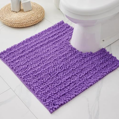 Disolla Toilet Rug 24x24 Inch - Purple U-Shaped Bathroom Floor Mat, Soft Shaggy Plush Absorbent Chenille Contour Rug, Non-Slip Washable Pedestal Base Rug