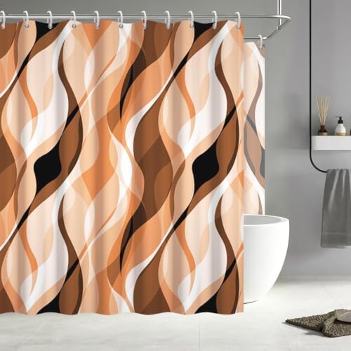 Orange Striped Clawfoot Tub Shower Curtain 180x70 inch 30 Hooks