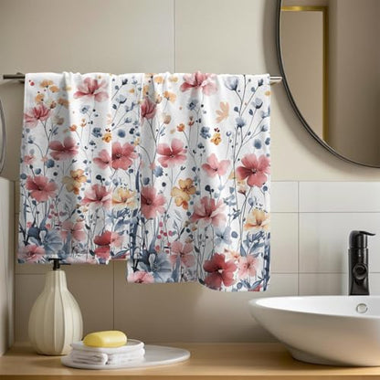 Watercolor Flowers Hand Towels, 14x28 Inch Pink Blue Floral Butterfly Botanical Absorbent Soft Dish Washing Cloth Face Tea Towels for Kitchen Bathroom Gym Hotel Spa Decor