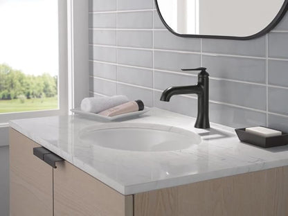 Delta Bonacci Matte Black Bathroom Faucet 1 Hole, Single Hole Bathroom Sink Faucet for Vanity, Matte Black 545-BLLPU-DST (Drain Not Included)