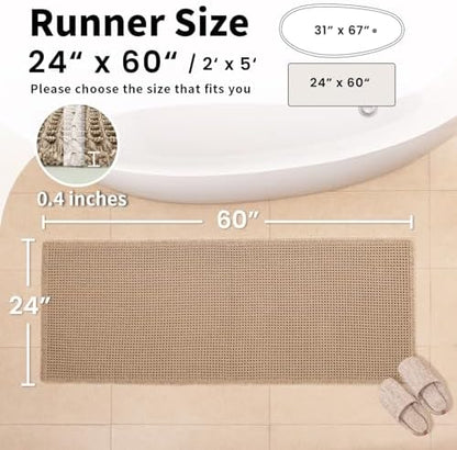 Long Bath Mat, Waffle Bathroom Runner Rug Non Slip Washable, 24 x 60