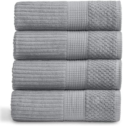 Springtree Home 100% Cotton Bath Towel Set | 4-Pack | Textured | Grey