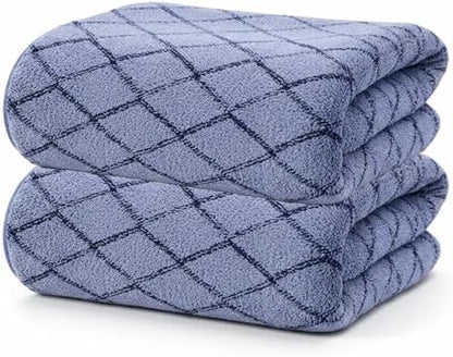 2 Pack Diamond Grid Jacquard Microfiber Bath Towels, 27 x 55 Inches Large Quick Dry Absorbent Shower Towel Set, Soft Lightweight Decorative Linen for Bathroom Spa Gym Beach Travel