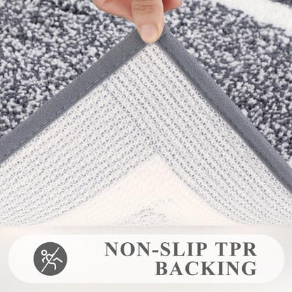 Pauwer Bathroom Rugs 3 Piece Set, Non Slip Washable Bath Mat, Dark Grey