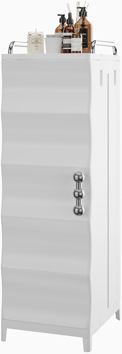 VECELO Narrow Storage Cabinet with Door, Slim Bathroom Storage Cabinet with Adjustable Shelves, for Small Spaces, Bathroom, Kitchen, Laundry, 29.7” H, White