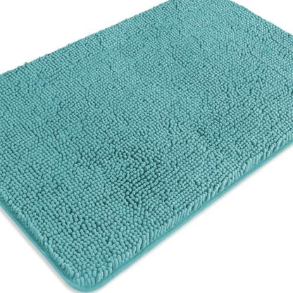 Teal Bathroom Rugs – Absorbent and Washable Bath Mat, Non-Slip, Thick Soft Chenille Bath Rugs for Bathroom Floor, Shower, Sink - 24" x 36"