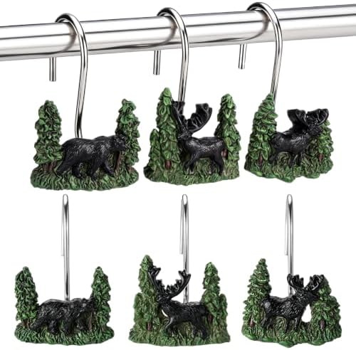 Roowest 12 Pcs Farmhouse Shower Curtain Hooks Wildlife Animal Bear Deer