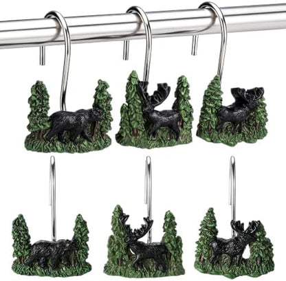Roowest 12 Pcs Farmhouse Shower Curtain Hooks Wildlife Animal Bear Deer