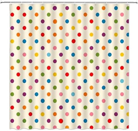 Polka Dot Shower Curtain Colorful Retro Cute Spot Vintage Fabric Decorative Bathroom Curtains with Hooks,70" Wx75 H
