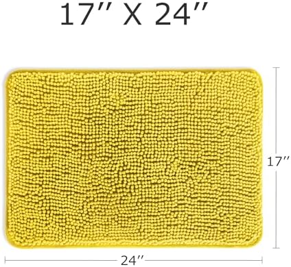 Yeaban Chenille Yellow Bathroom Rug 17"x24", Non-Slip Rubber Backing
