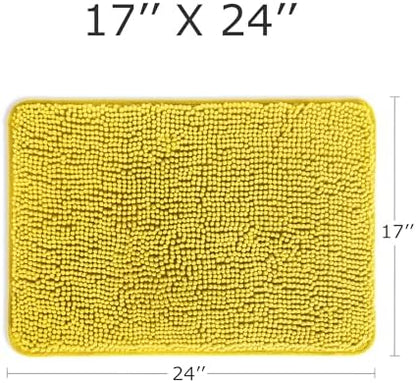 Yeaban Chenille Yellow Bathroom Rug 17"x24", Non-Slip Rubber Backing
