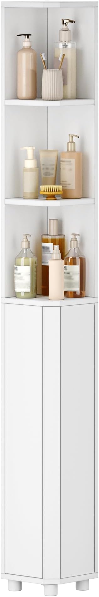 Corner Cabinet, Tall Bathroom Corner Cabinet with Doors, Narrow Storage Cabinets with Adjustable Shelves, Bathroom Organizers and Storage for Small Space, White BC30003X