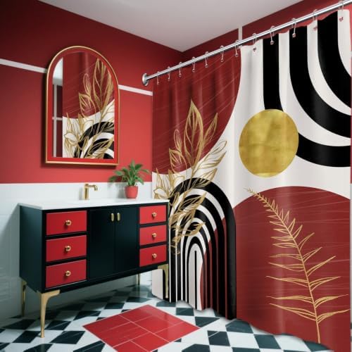 Black and Red Extra Long Shower Curtain, Tall 72X78 in, Mid Century