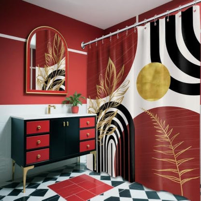 Black and Red Extra Long Shower Curtain, Tall 72X78 in, Mid Century