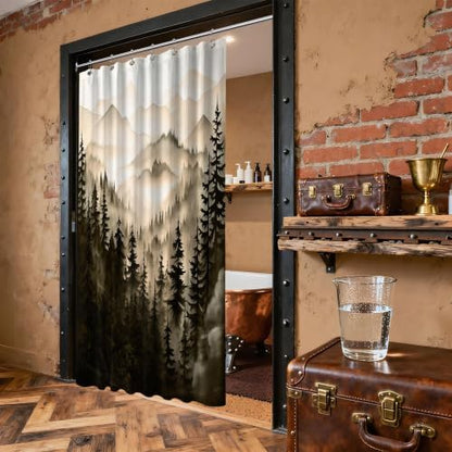 Dark Brown Forest Stall Shower Curtain, 36X72 in Narrow Small, Mountain