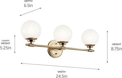 Kichler Benno 3-Light Vanity, Modern Light with Opal Glass in Champagne Bronze, for Bathroom or Powder Room (8.75" x 24.5"), 55172CPZ