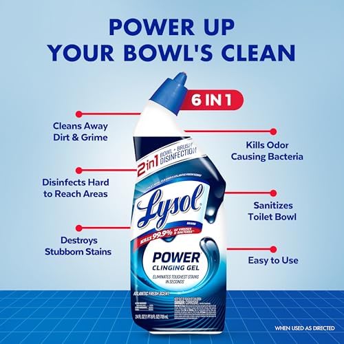 Lysol Toilet Bowl Cleaner Clinging Gel, Power, 24 oz, 2 Pack