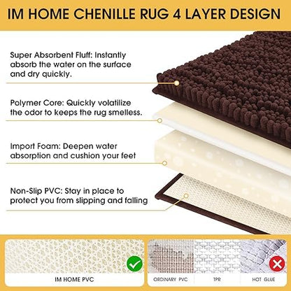 ACCUMTEK Upgrade Luxury Brown Bathroom Rug Mat 48"x17", Ultra Soft Thick Absorbent Bath Mats, Non Slip Chenille Toilet Mat for Bathroom, Bedroom, Kitchen, Shower, Tub