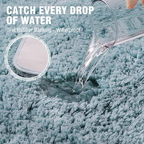 TECHMILLY Super Soft Shaggy Bathroom Runner Rugs, Absorbent Thick Non Slip Microfiber Bath Rugs, Quick Dry Machine Washable Bath Mat for Bathroom Floor, Bathtub and Shower 20"x47" Blizzard Blue