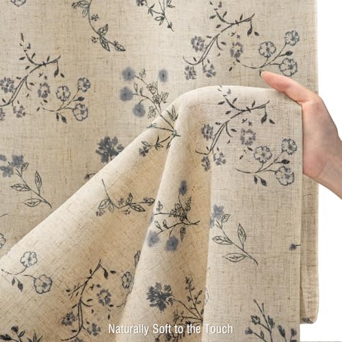 Black Floral Farmhouse Vintage Linen Shower Curtain French Country 72Wx78H