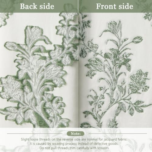 Sage Green Floral Shower Curtain,Jacquard Weave Vintage Cotton Cottagecore Shower Curtains for Bathroom, 72" W x 72" L