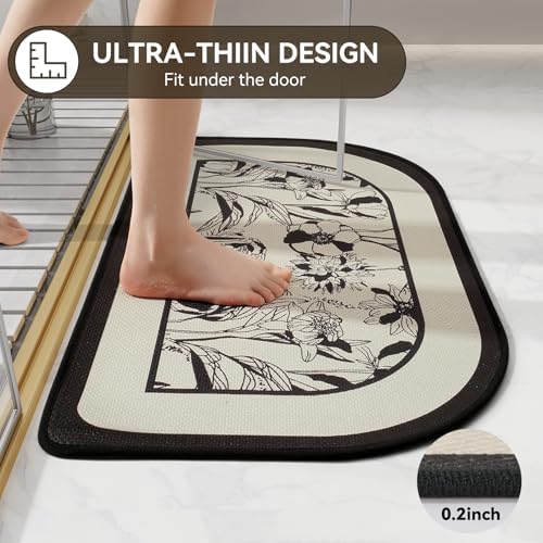 YDKGL Half Circle Bath Mat, Non Slip Thin Bathroom Rugs, Black 16x24