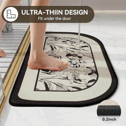 YDKGL Half Circle Bath Mat, Non Slip Thin Bathroom Rugs, Black 24x35