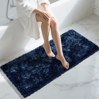 Yimobra Long Bathroom Rugs Runner 55x24 Inch, Extra Thick Soft Absorbent Chenille Bath Mat, Non Slip Machine Washable, Quick Dry Bath Rugs for Bathroom Floor, Tub and Shower, Blue