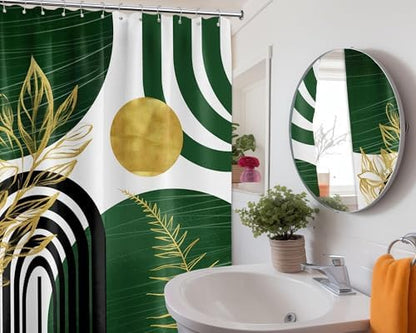 Olive Green and Gold Extra Long Shower Curtain, Tall 72X84 in