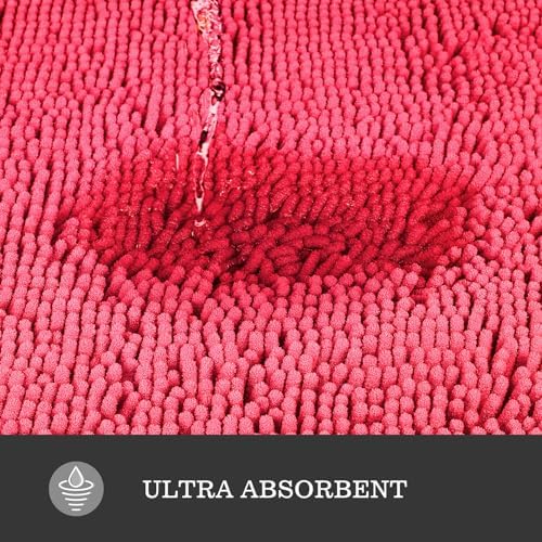 Yeaban Chenille Hot Pink Bathroom Rug 36"x60",Non-Slip Rubber Backing