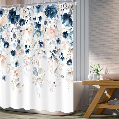 Small Stall Flower Blue Pink Spring Bathroom Shower Curtain Set