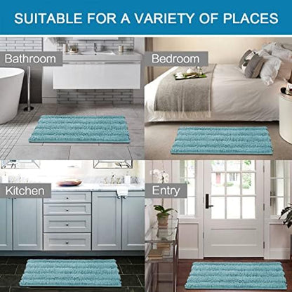 H.VERSAILTEX Extra Thick Chenille Striped Pattern Bath Rugs for Bathroom Non Slip - Soft Plush Shaggy Mats for Floor, Indoor, Entryway (Aqua Haze, 32 x 20 Plus 24 x 17 - Inches)