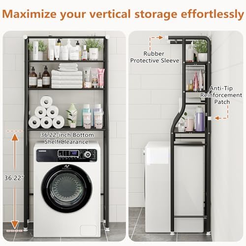 UDEAR 3-Tier Over The Toilet Rack,with Hanging Rod,Tower Shelf,Black