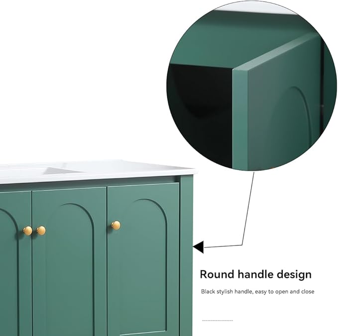 LZ LEISURE ZONE 48" Bathroom Vanity with Ceramic Sink Combo, Abundant Cabinet -4 Soft Close Doors and 2 Drawers, Green