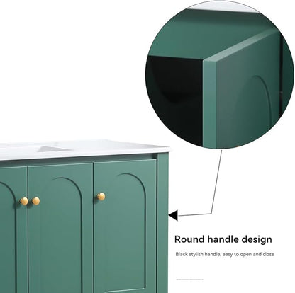 LZ LEISURE ZONE 48" Bathroom Vanity with Ceramic Sink Combo, Abundant Cabinet -4 Soft Close Doors and 2 Drawers, Green