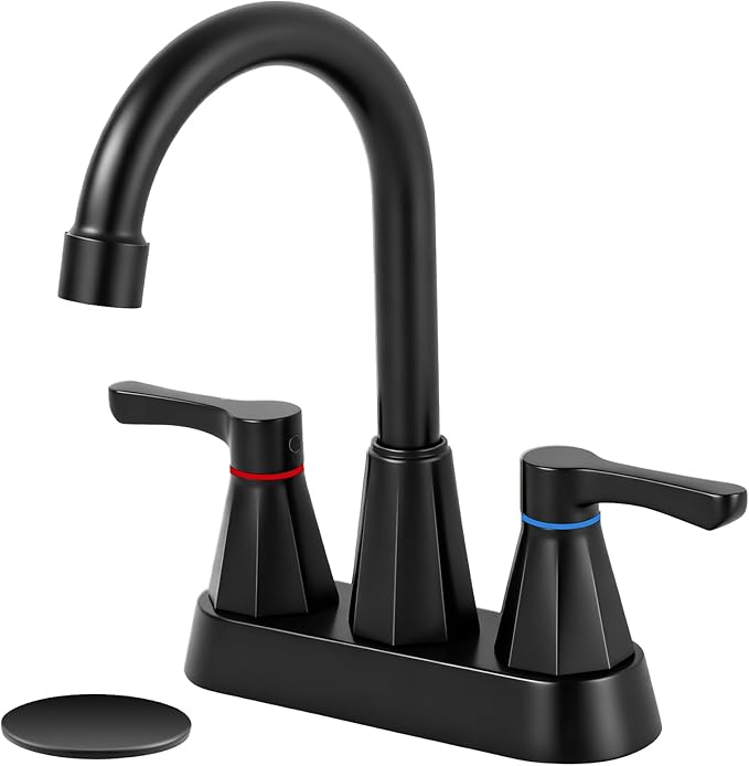 Black Bathroom Faucet 3 Hole, 4 Inch 2-Handle Centerset Bathroom Sink Faucet, Faucet for Bathroom Sink 360° Swivel Bathroom Faucets RV Lavatory Vanity Faucet with Pop-up Drain