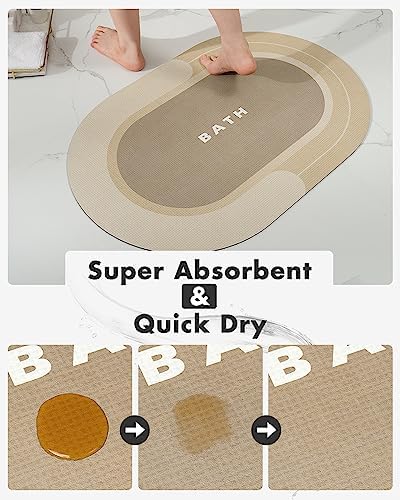 MontVoo Bath Mat - Non Slip, Quick Dry, Stain Resistant Bath Mat Rug for Bathroom Floor - Easy Care Shower Rug for Outside Bathtub - 17"x27" Beige
